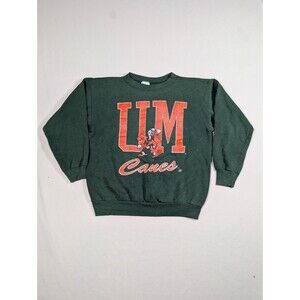 Vintage 90's Tultex Miami Hurricanes Crewneck Green Sweatshirt XL University